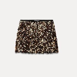 ZARA Mini Skirt Gold Sequin Size Medium New With Tags | 3920/184/303